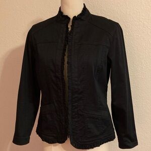 Chico's Elegant Black Ruffle Trim Jacket
